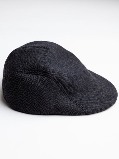 Good Paul Smith Gray Cashmere Flat Cap with Herringbone Pattern