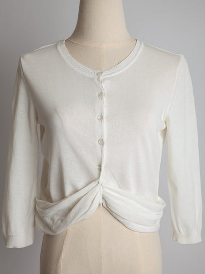 Good Moschino White Cotton Cardigan Size XS with Gathered Waist Detail
