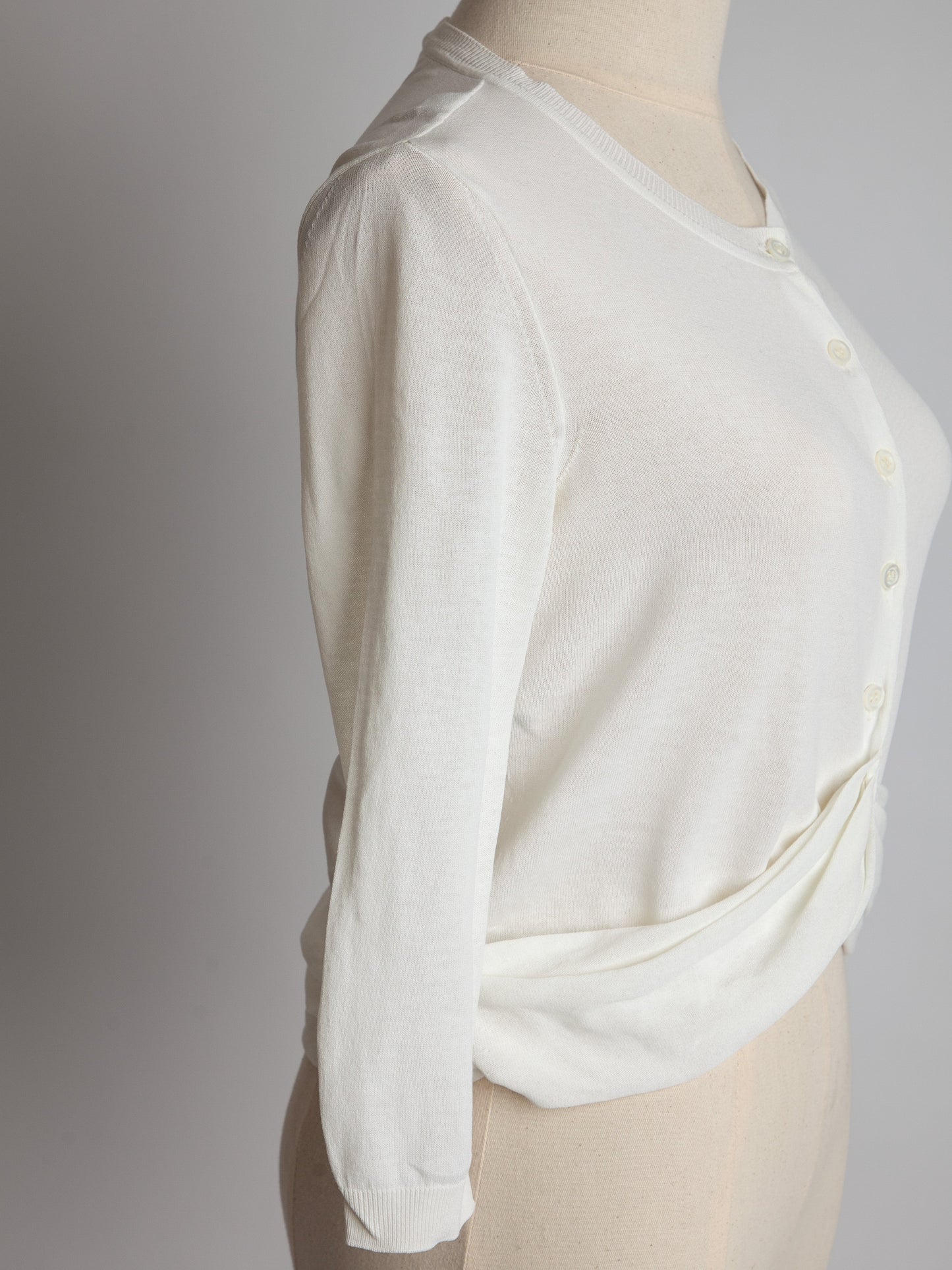 good moschino white cotton cardigan size xs with gathered waist detail