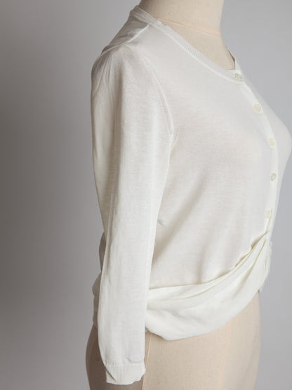 Good Moschino White Cotton Cardigan Size XS with Gathered Waist Detail