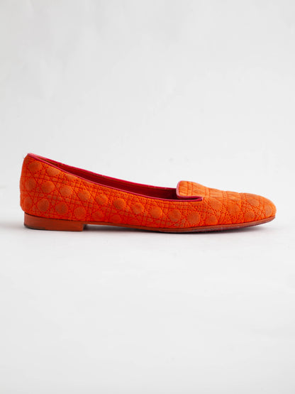 Average Condition Dior Orange Leather Loafers Size 36 with Quilt Pattern