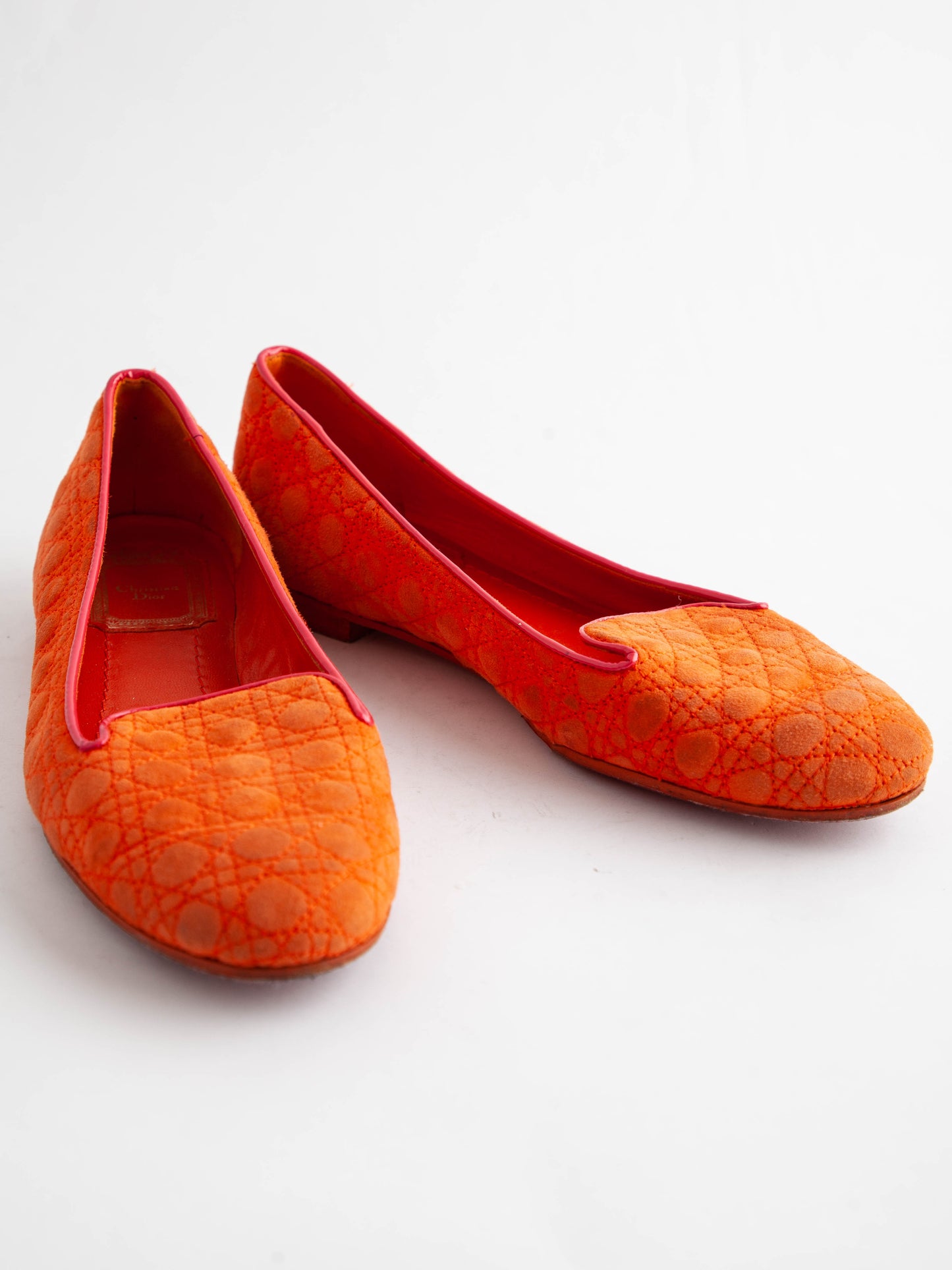 average condition dior orange leather loafers size 36 with quilt pattern
