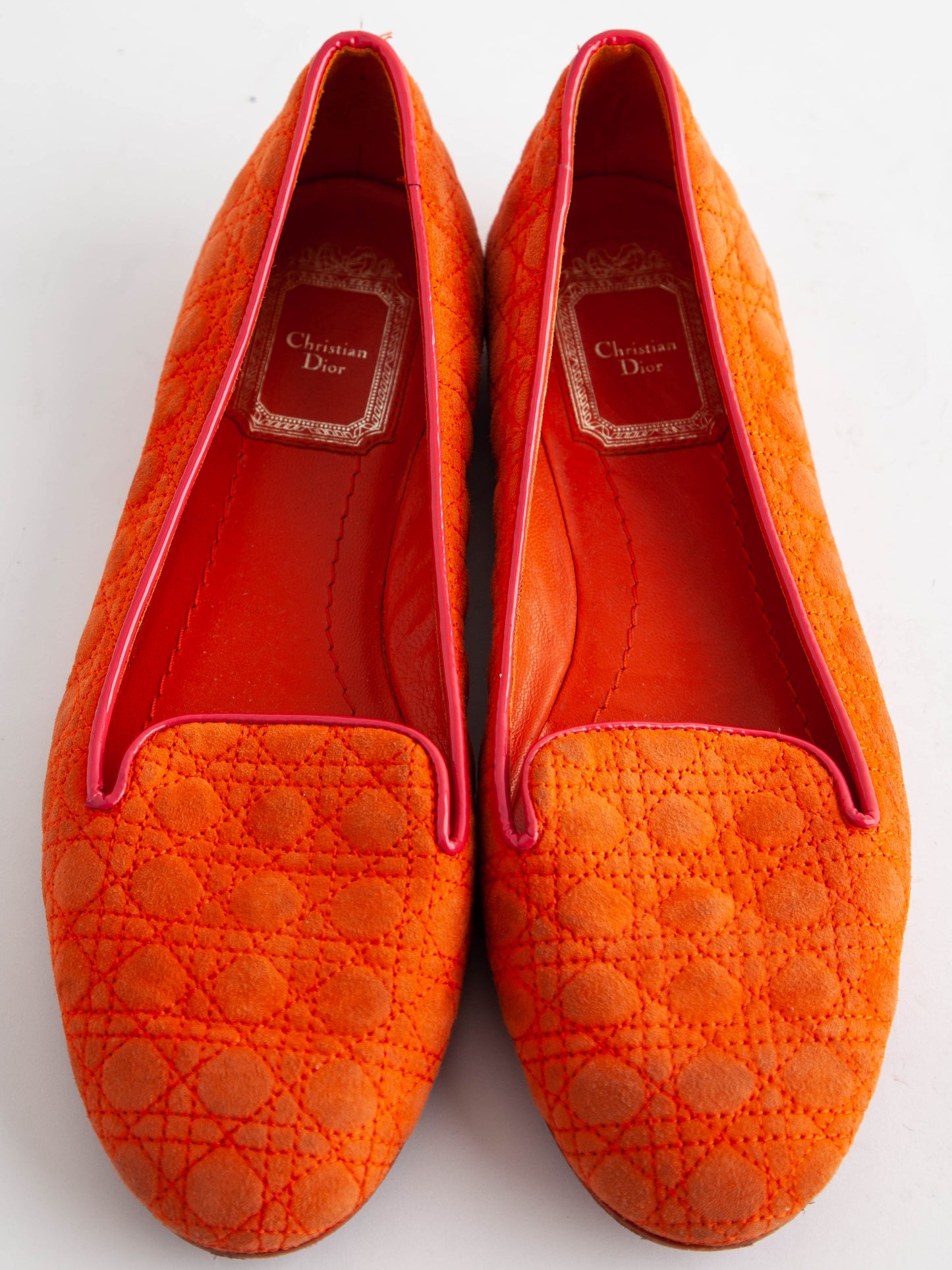 average condition dior orange leather loafers size 36 with quilt pattern