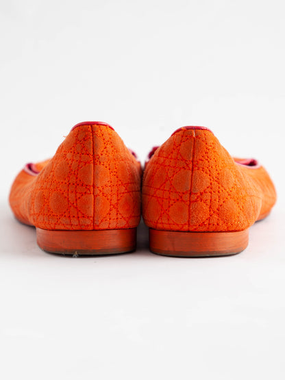 Average Condition Dior Orange Leather Loafers Size 36 with Quilt Pattern