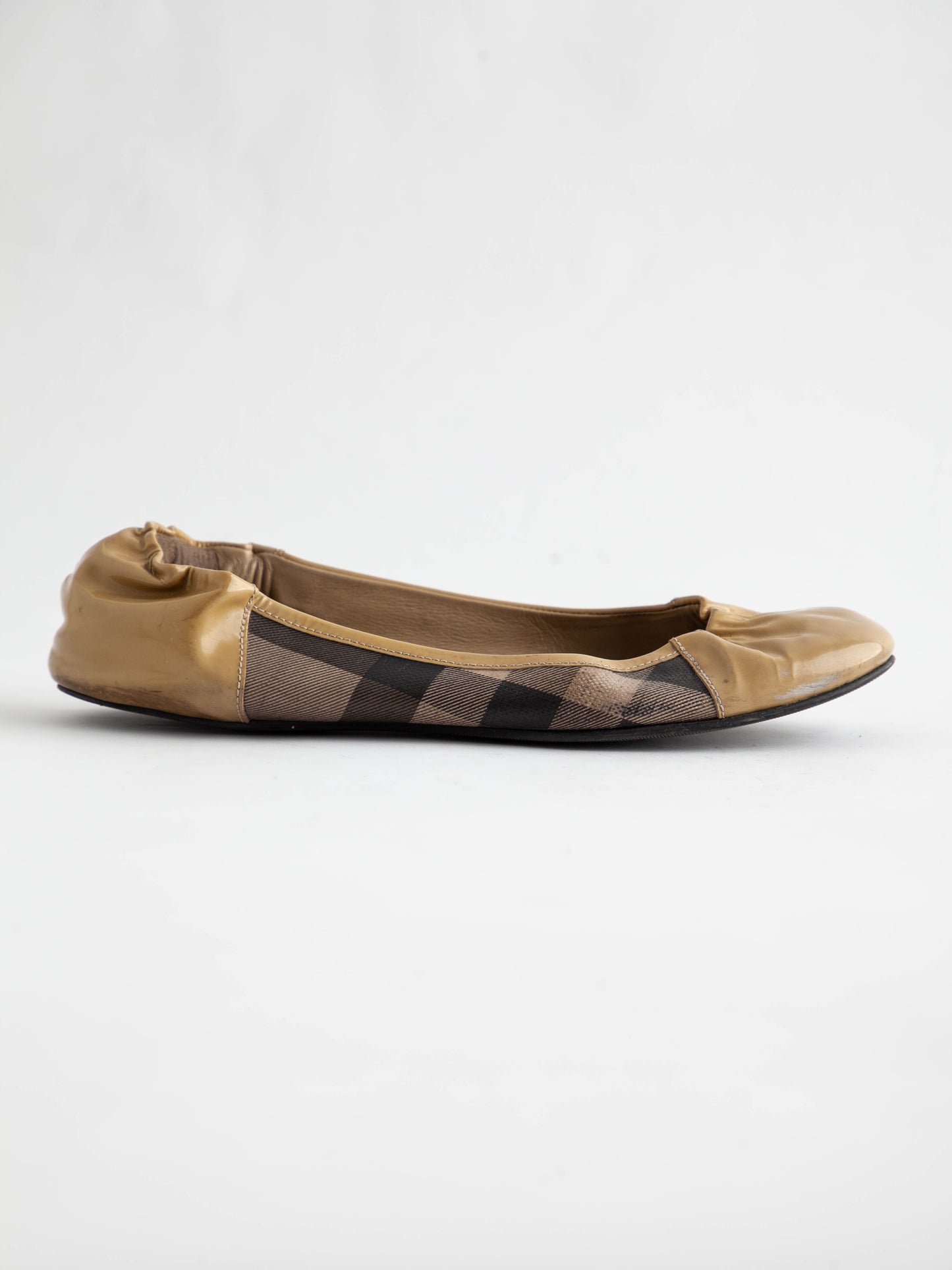 average burberry beige plaid ballet flats fabric size 37