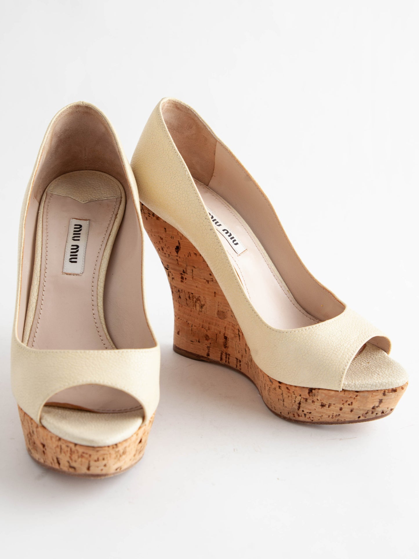 average condition miu miu yellow leather platform wedge shoes size 37