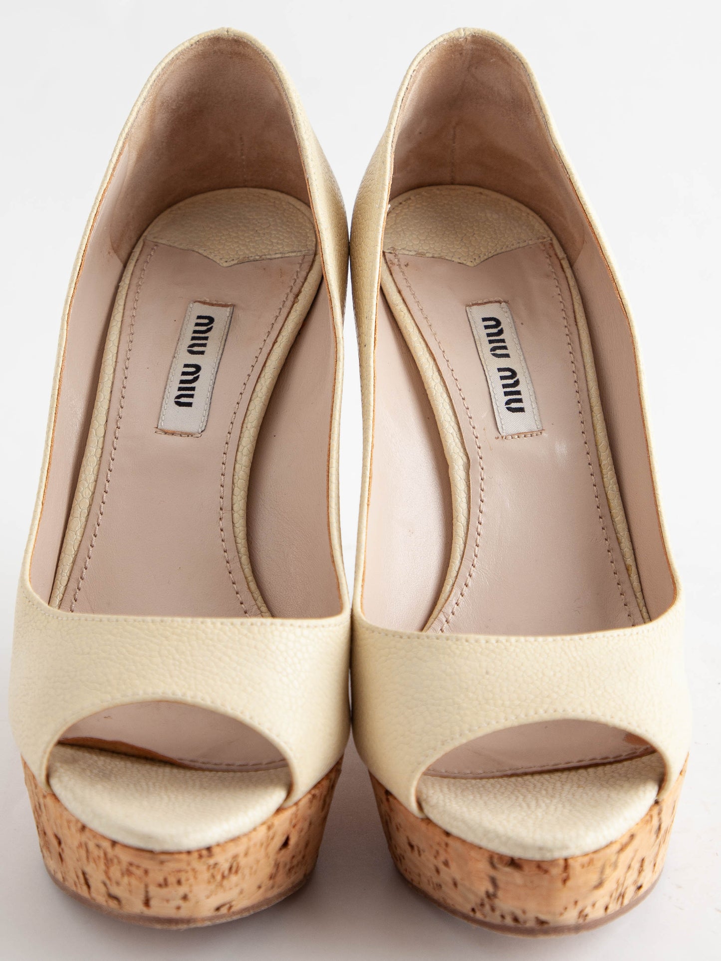 average condition miu miu yellow leather platform wedge shoes size 37