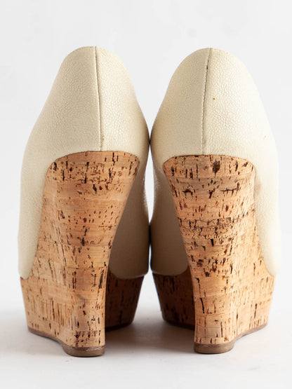Average Condition Miu Miu Yellow Leather Platform Wedge Shoes Size 37