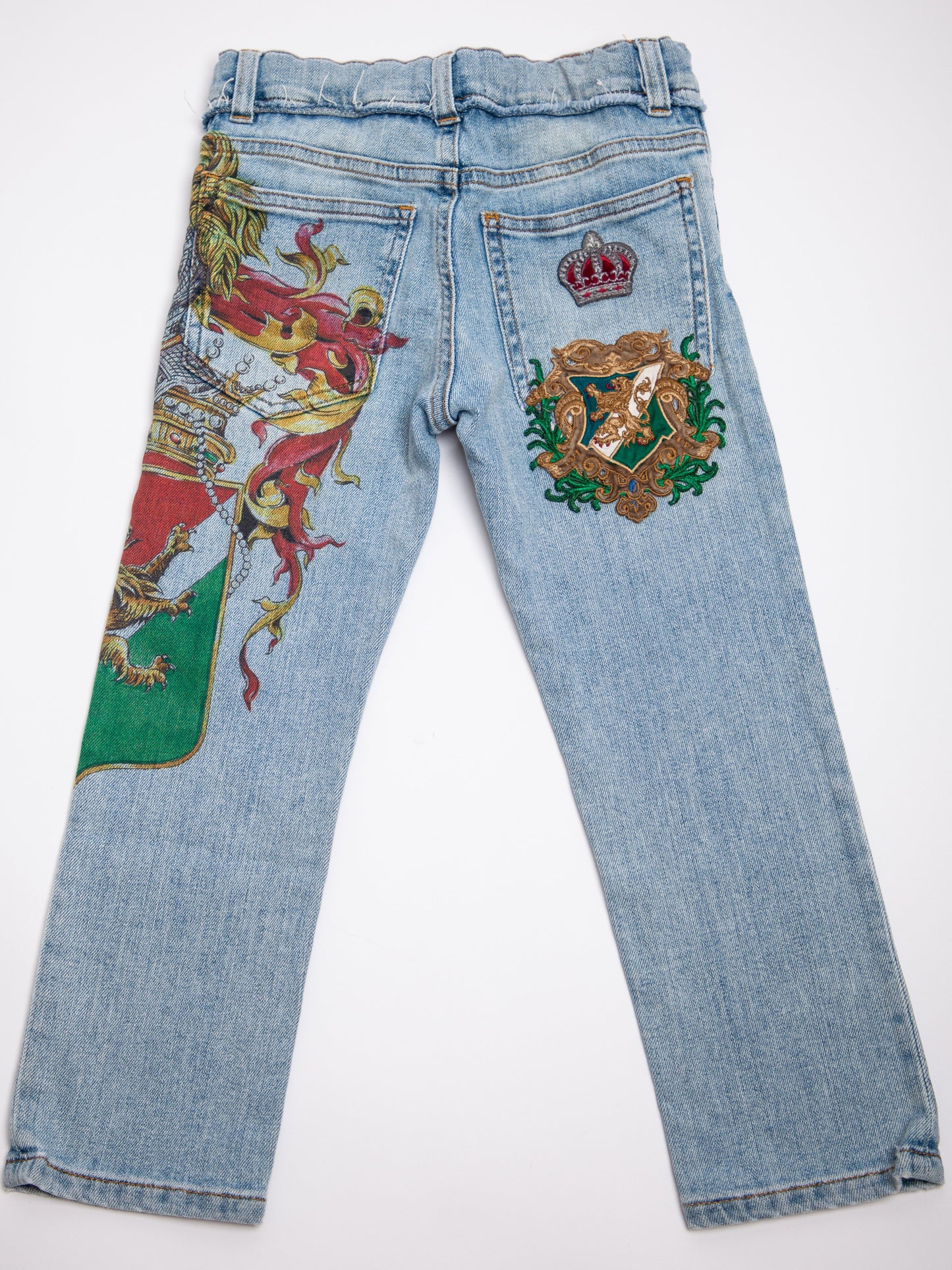 average dolce gabbana blue cotton jeans for kids size 7 with embroidery