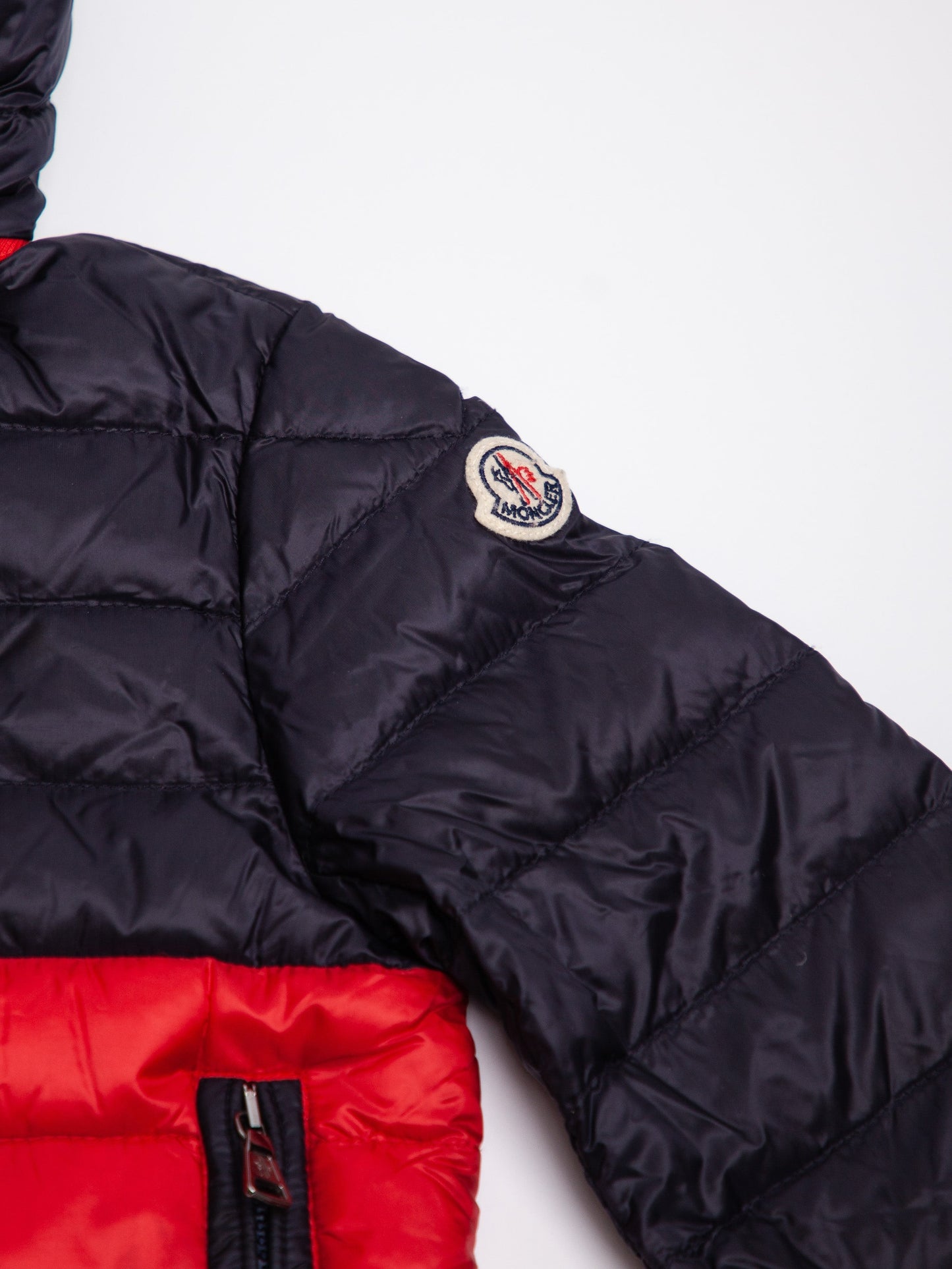 good moncler red puffer jacket for kids size 5 with hood