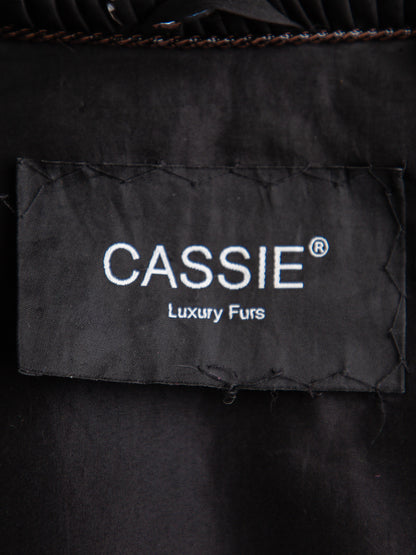 Good Cassie Gray Striped Fur Coat with Hood and Belt, Size XXS