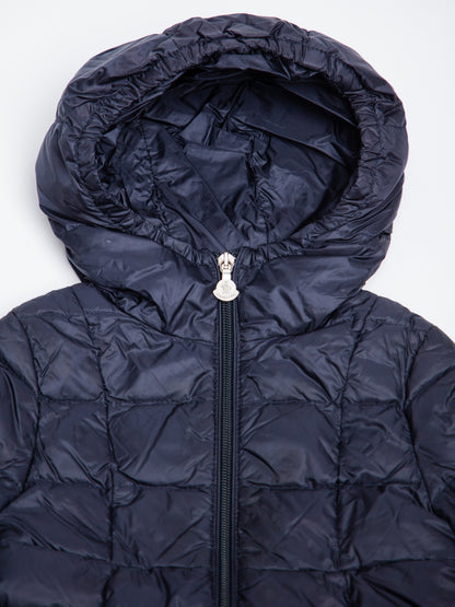 Good Moncler Blue Quilted Hooded Coat for Kids, Size 4