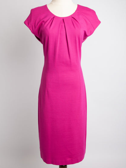 Good Escada Pink Polyester Dress Size M with Pleats & Zip Closure