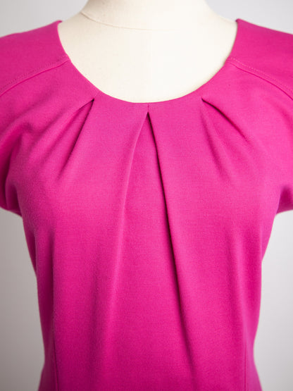 Good Escada Pink Polyester Dress Size M with Pleats & Zip Closure