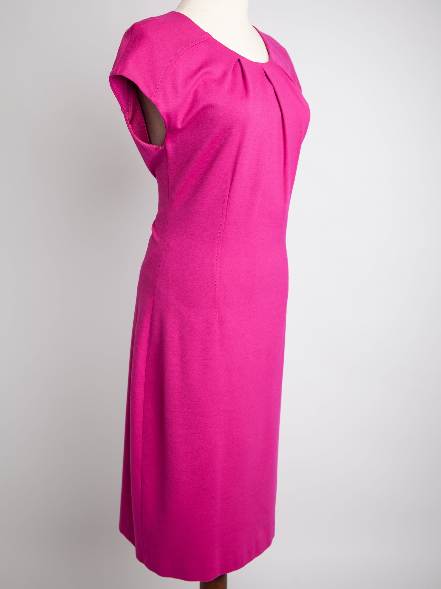 good escada pink polyester dress size m with pleats & zip closure