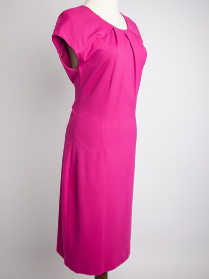 Good Escada Pink Polyester Dress Size M with Pleats & Zip Closure