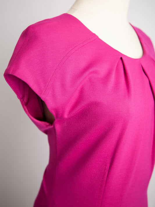 Good Escada Pink Polyester Dress Size M with Pleats & Zip Closure