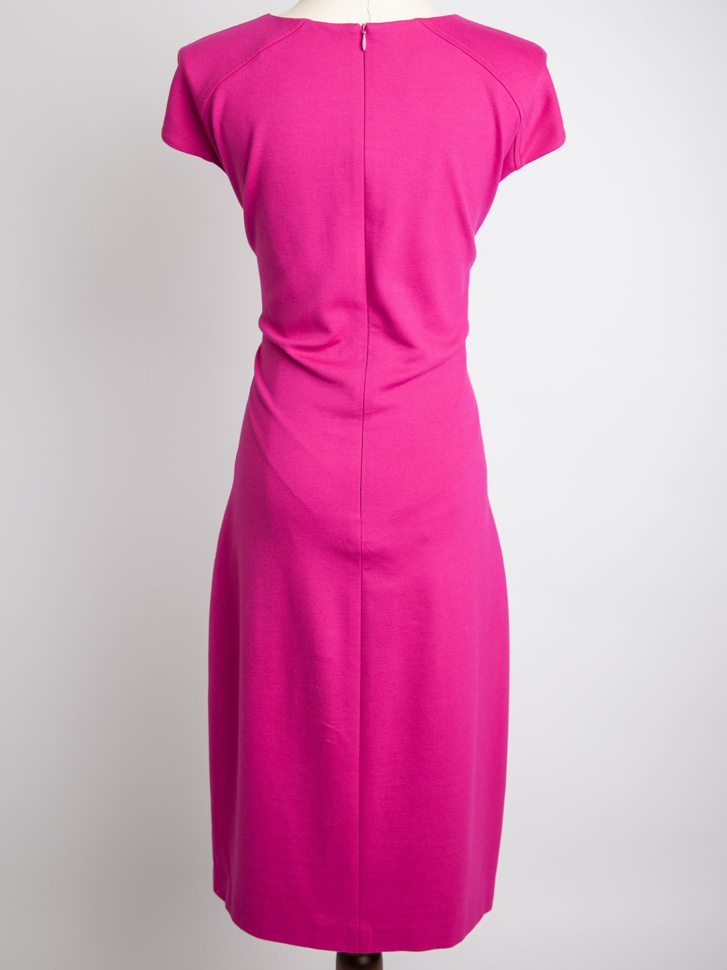 good escada pink polyester dress size m with pleats & zip closure