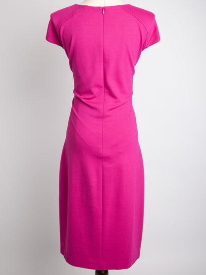 Good Escada Pink Polyester Dress Size M with Pleats & Zip Closure