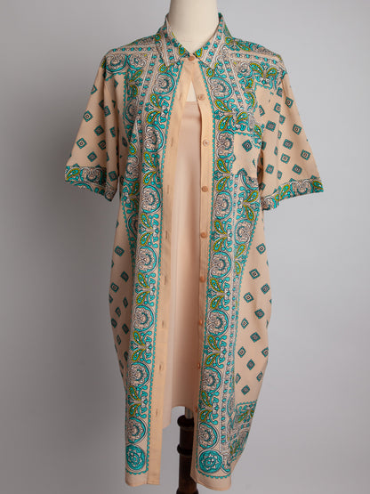 DKNY White Silk Long Shirt Dress Size M Paisley Pattern