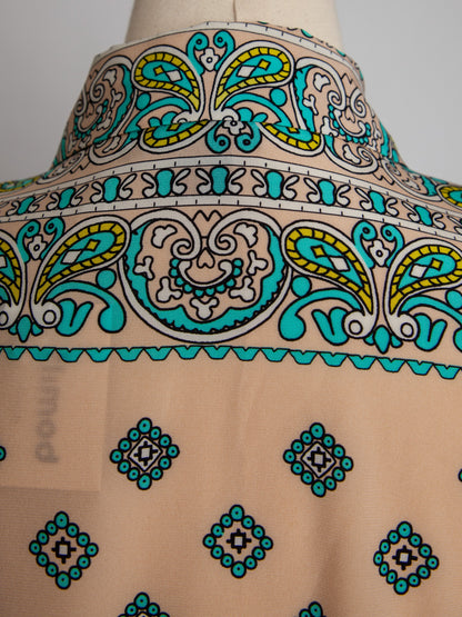 DKNY White Silk Long Shirt Dress Size M Paisley Pattern