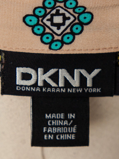 DKNY White Silk Long Shirt Dress Size M Paisley Pattern