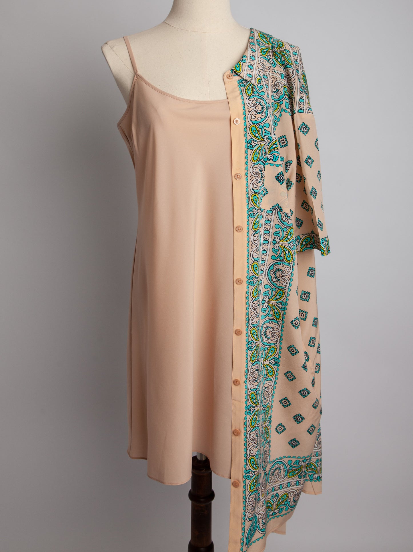 dkny white silk long shirt dress size m paisley pattern