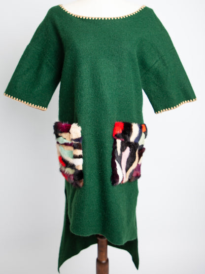 Excellent Fendi Green Women's Dress Size L with Textured Pockets