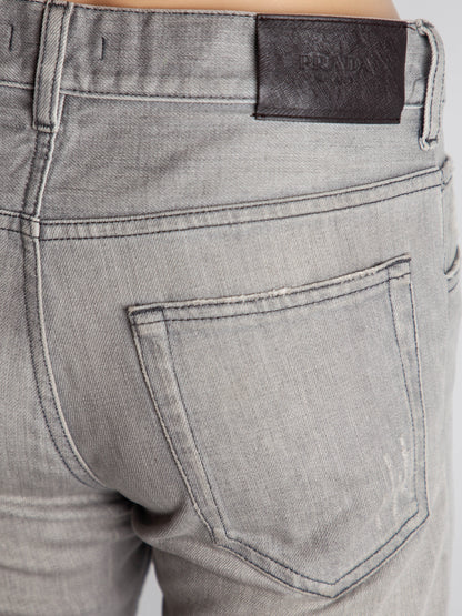 Excellent Prada Gray Cotton Jeans Size S with Ankle Slit Detail