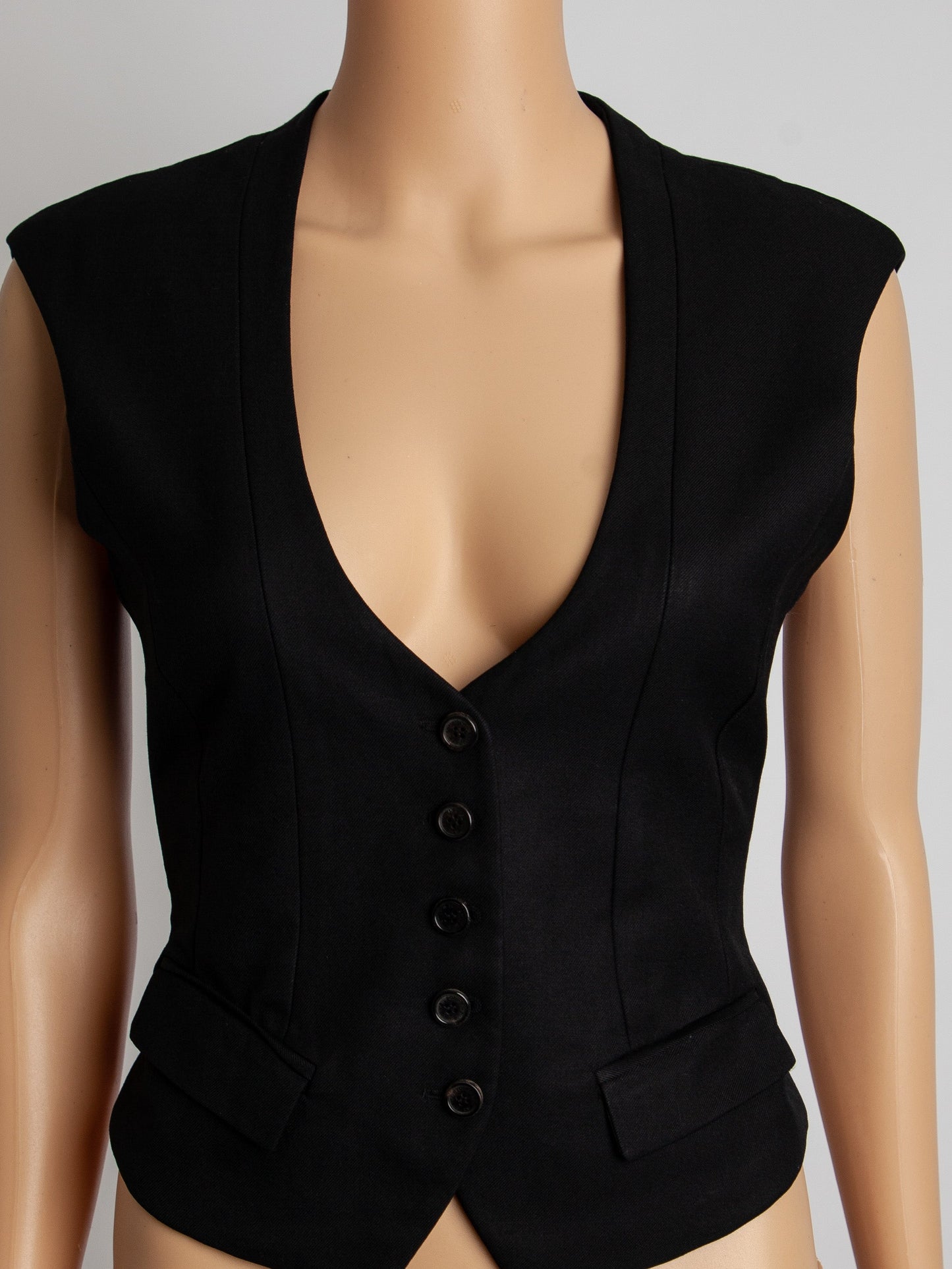 good neil barrett black wool gabardine women’s vest with pockets