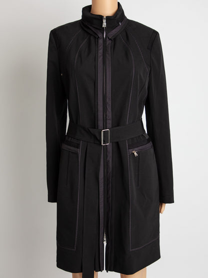 Good Elie Tahari Black Polyester Trench Coat with Belt Women's Size