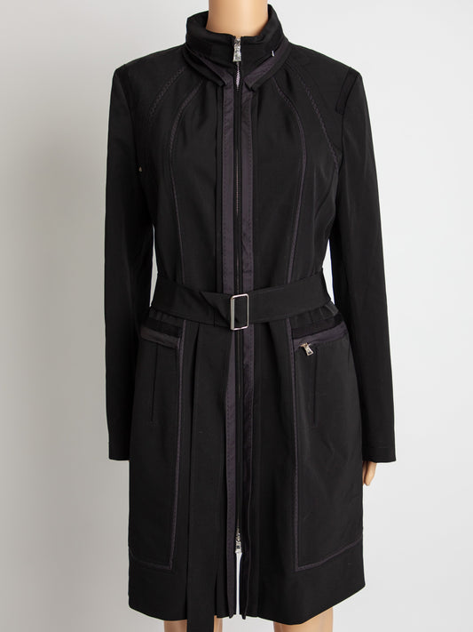 Good Elie Tahari Black Polyester Trench Coat with Belt Women's Size