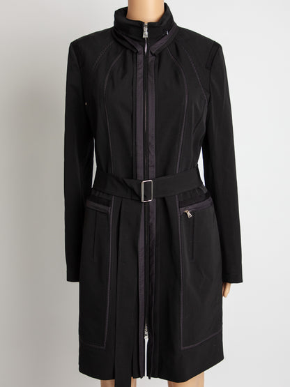 Good Elie Tahari Black Polyester Trench Coat with Belt Women's Size
