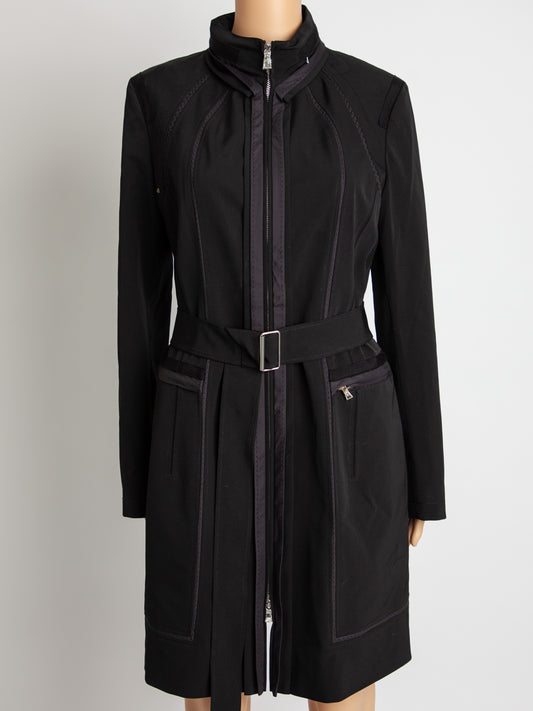 Good Elie Tahari Black Polyester Trench Coat with Belt Women's Size