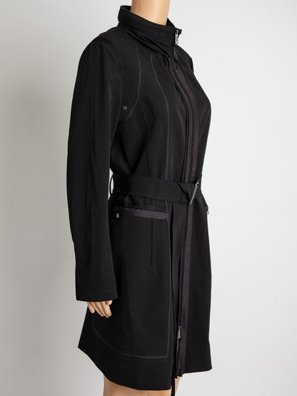 Good Elie Tahari Black Polyester Trench Coat with Belt Women's Size