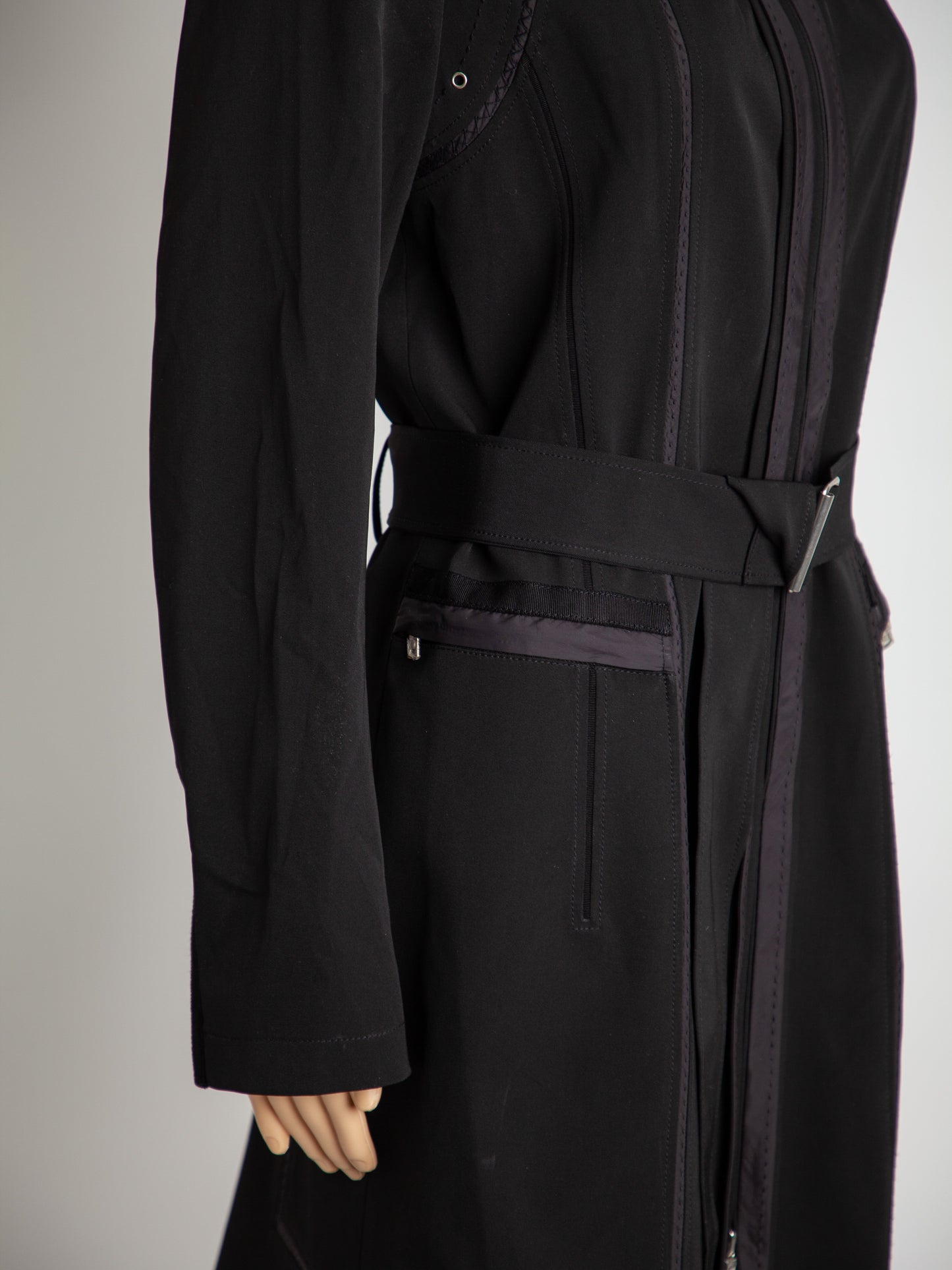 good elie tahari black polyester trench coat with belt women's size