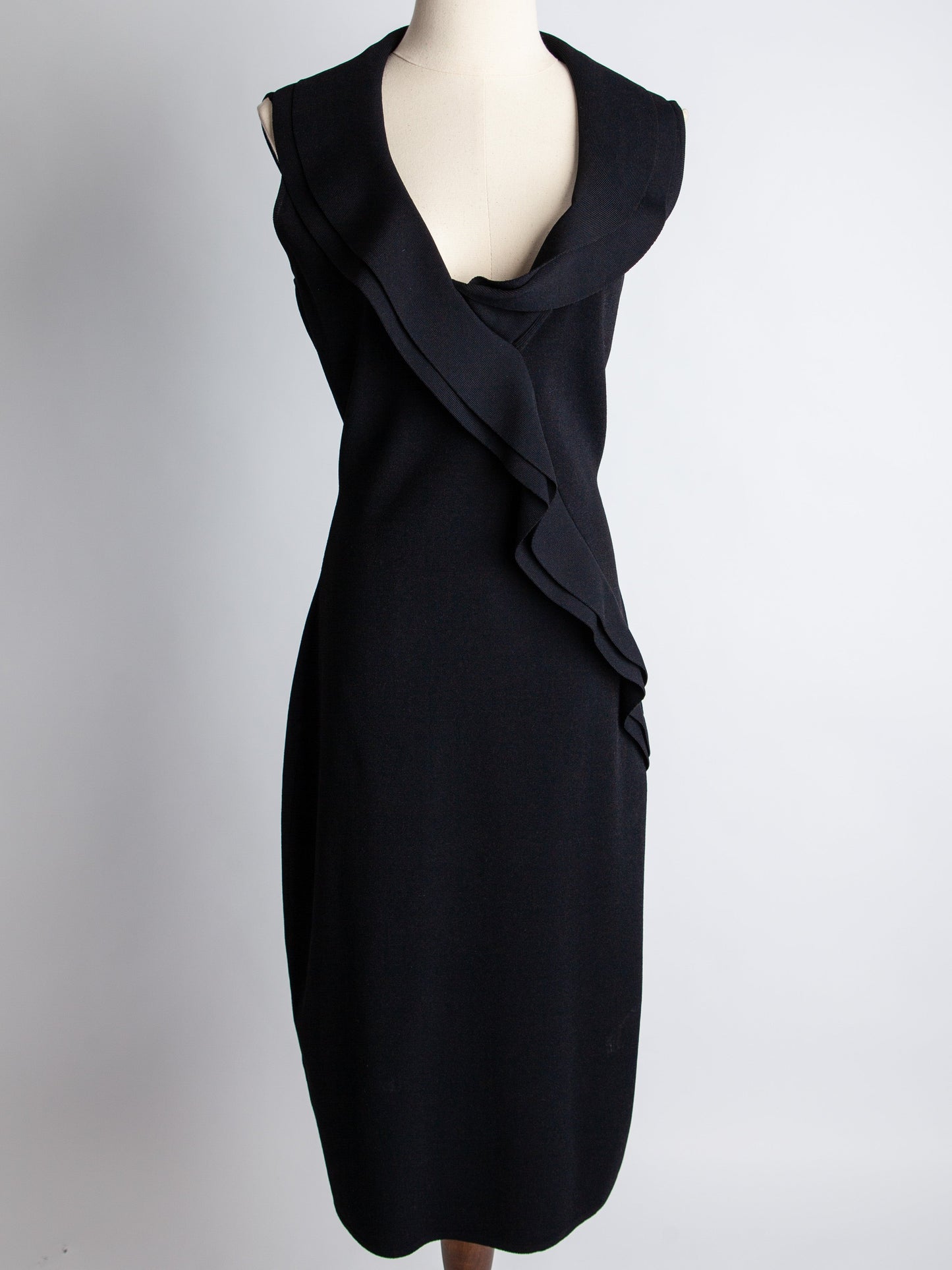 good valentino black sleeveless dress with draped neckline