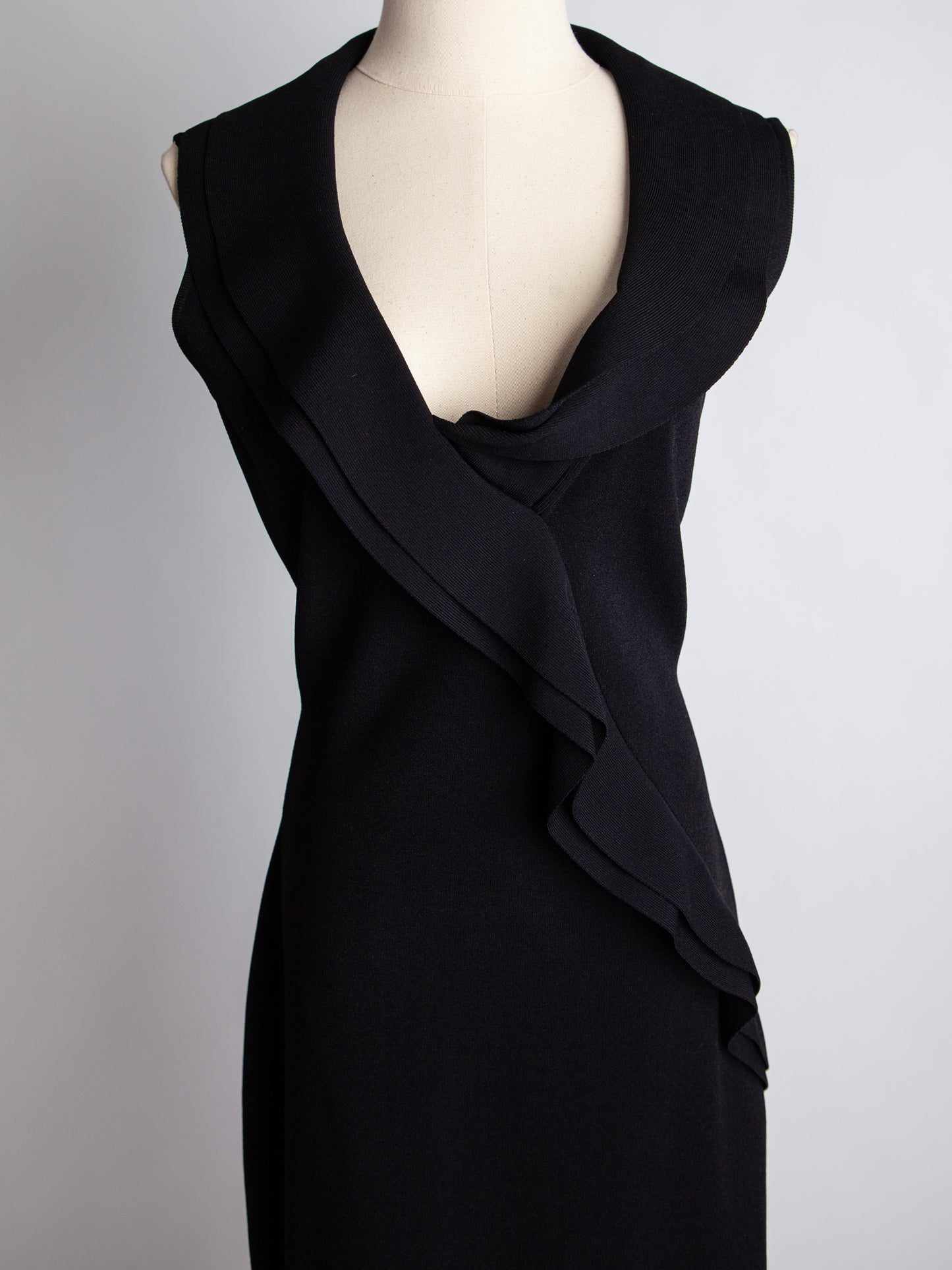 good valentino black sleeveless dress with draped neckline
