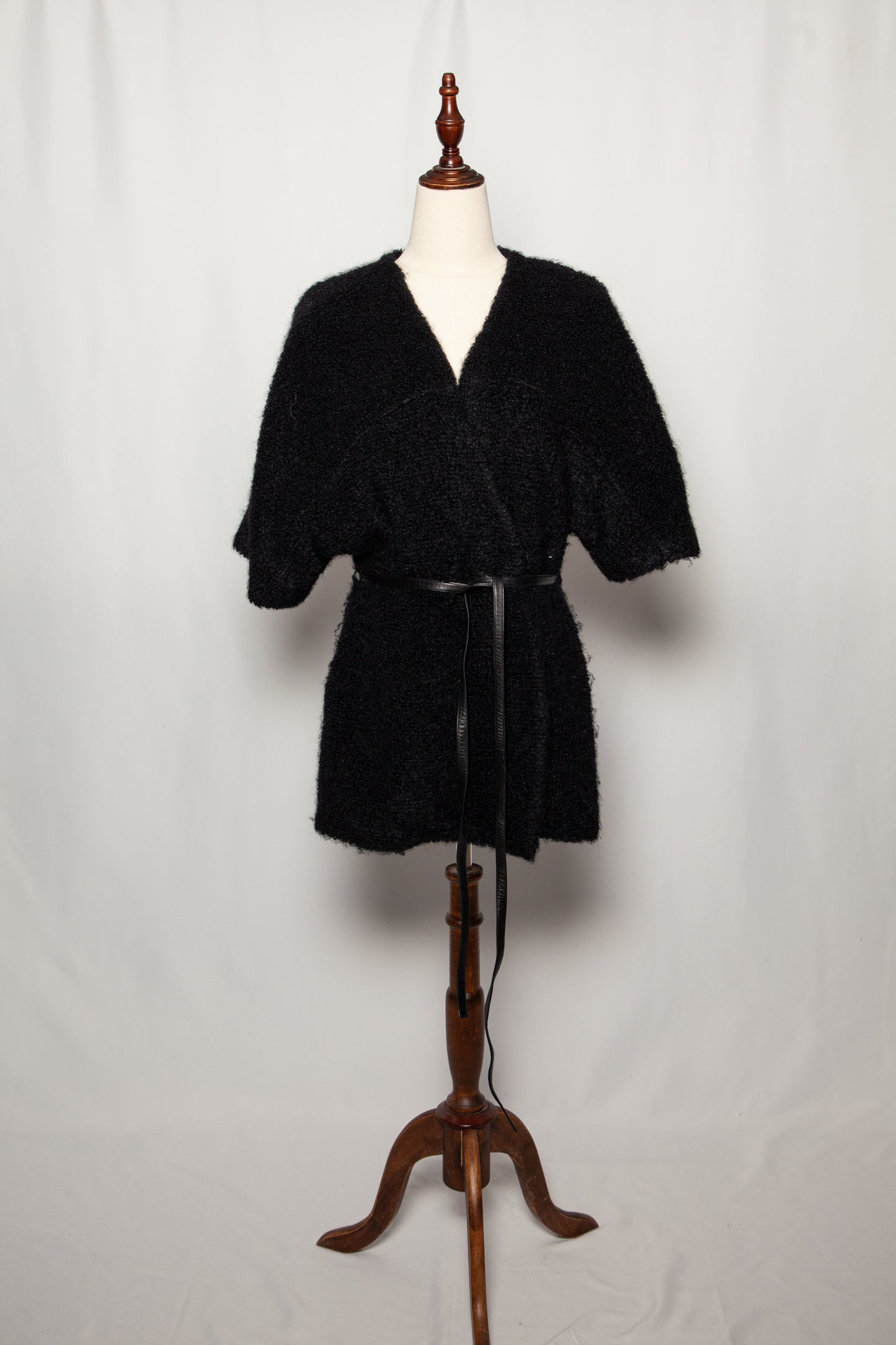 good yves saint laurent black textured coat belted waist women
