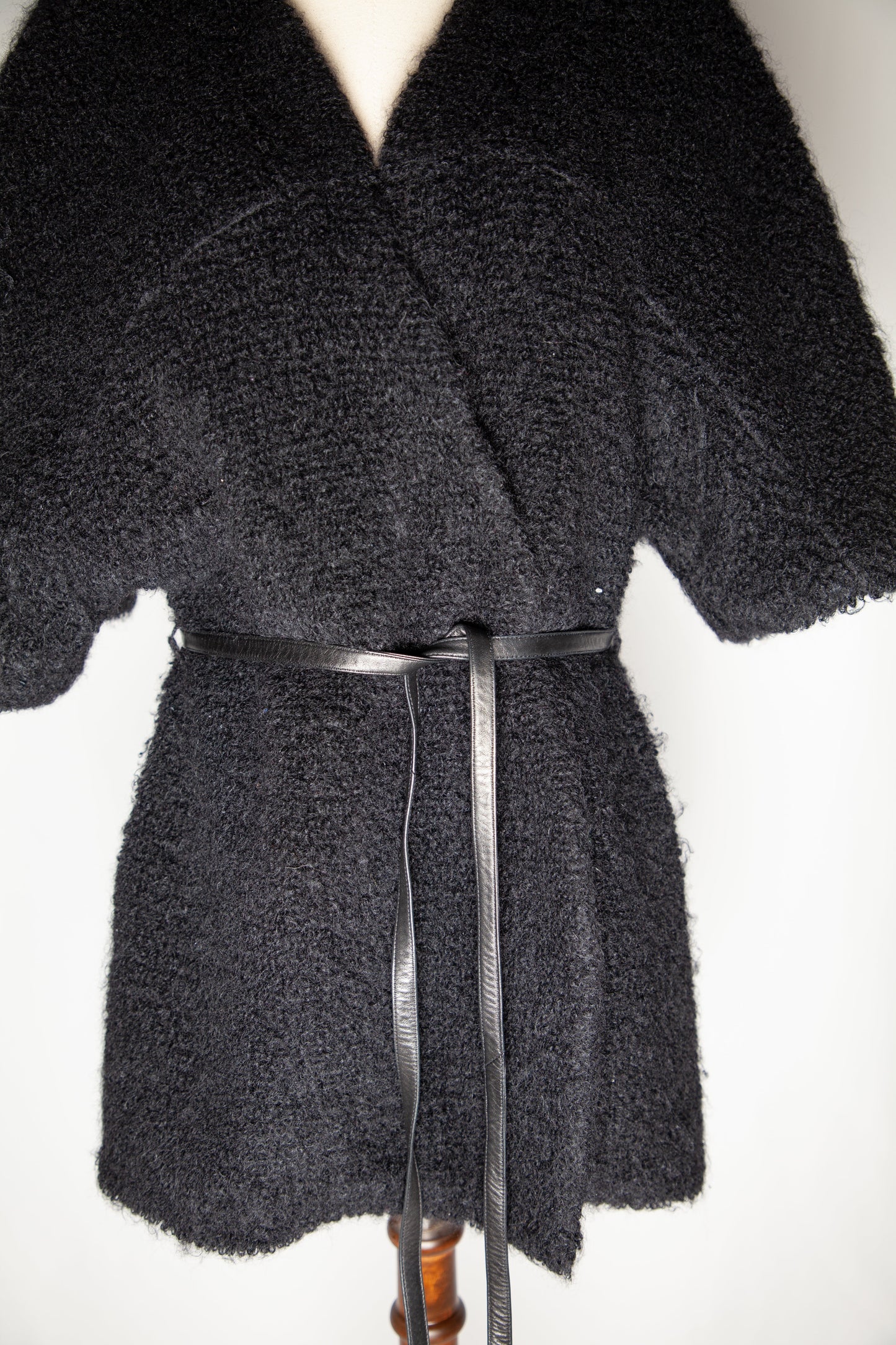 good yves saint laurent black textured coat belted waist women