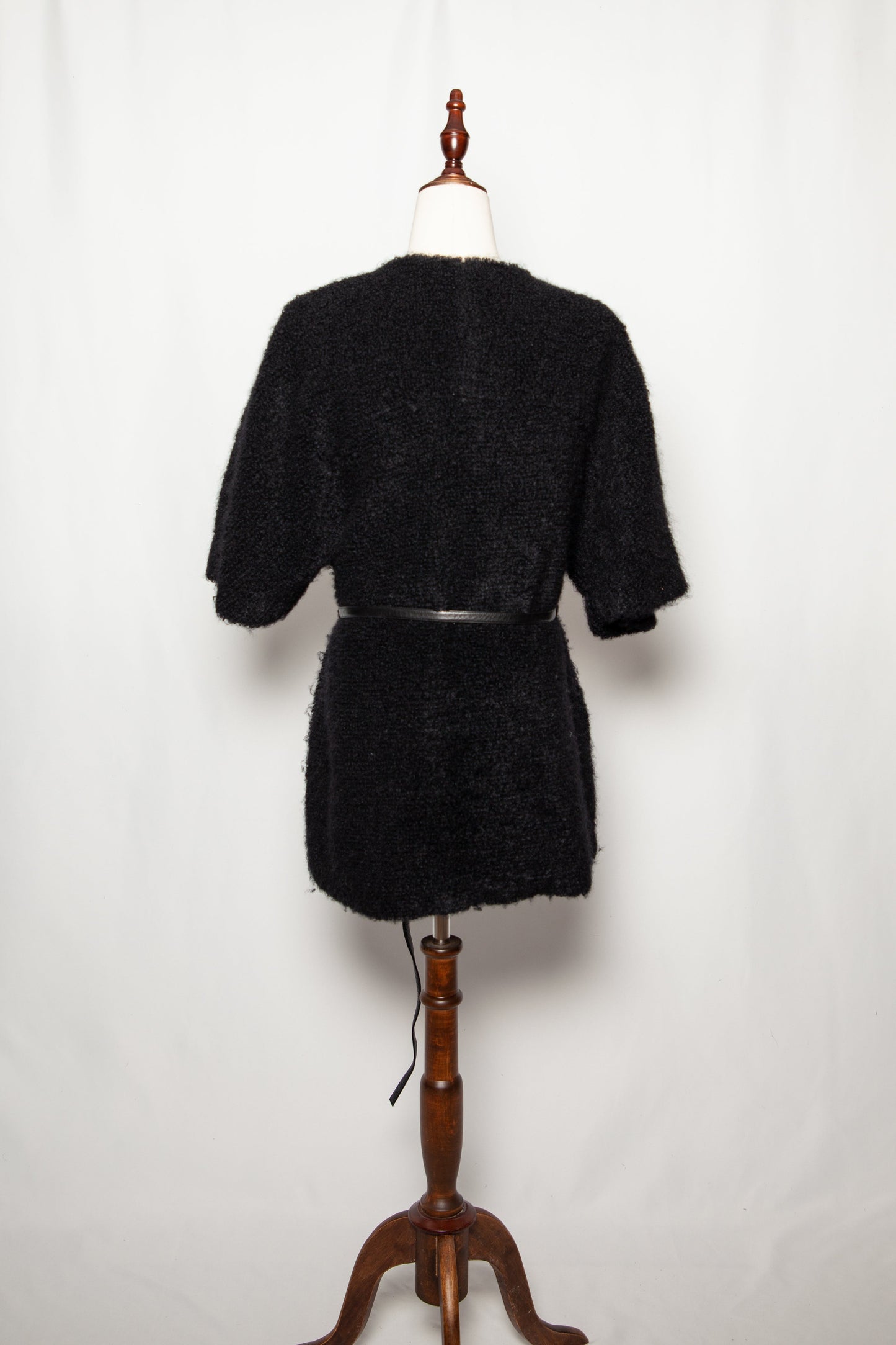 good yves saint laurent black textured coat belted waist women