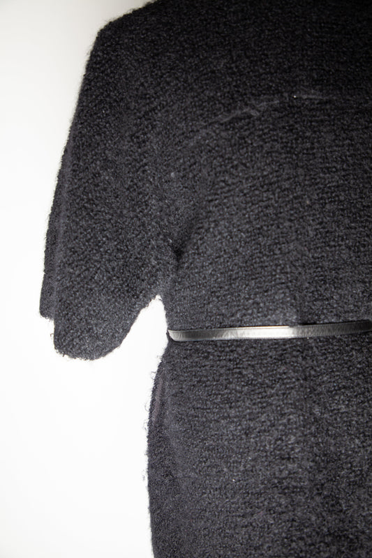 Good Yves Saint Laurent Black Textured Coat Belted Waist Women