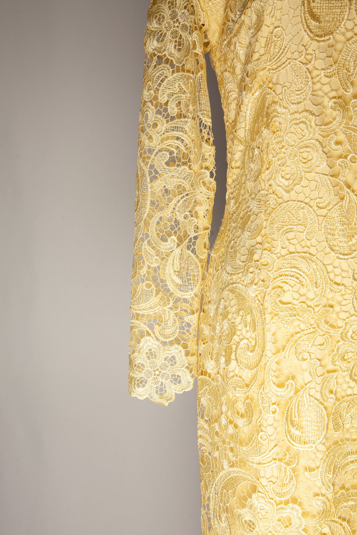 good slir yellow lace dress women size s long sleeve knee-length