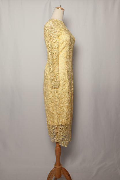 Good SLIR Yellow Lace Dress Women Size S Long Sleeve Knee-Length