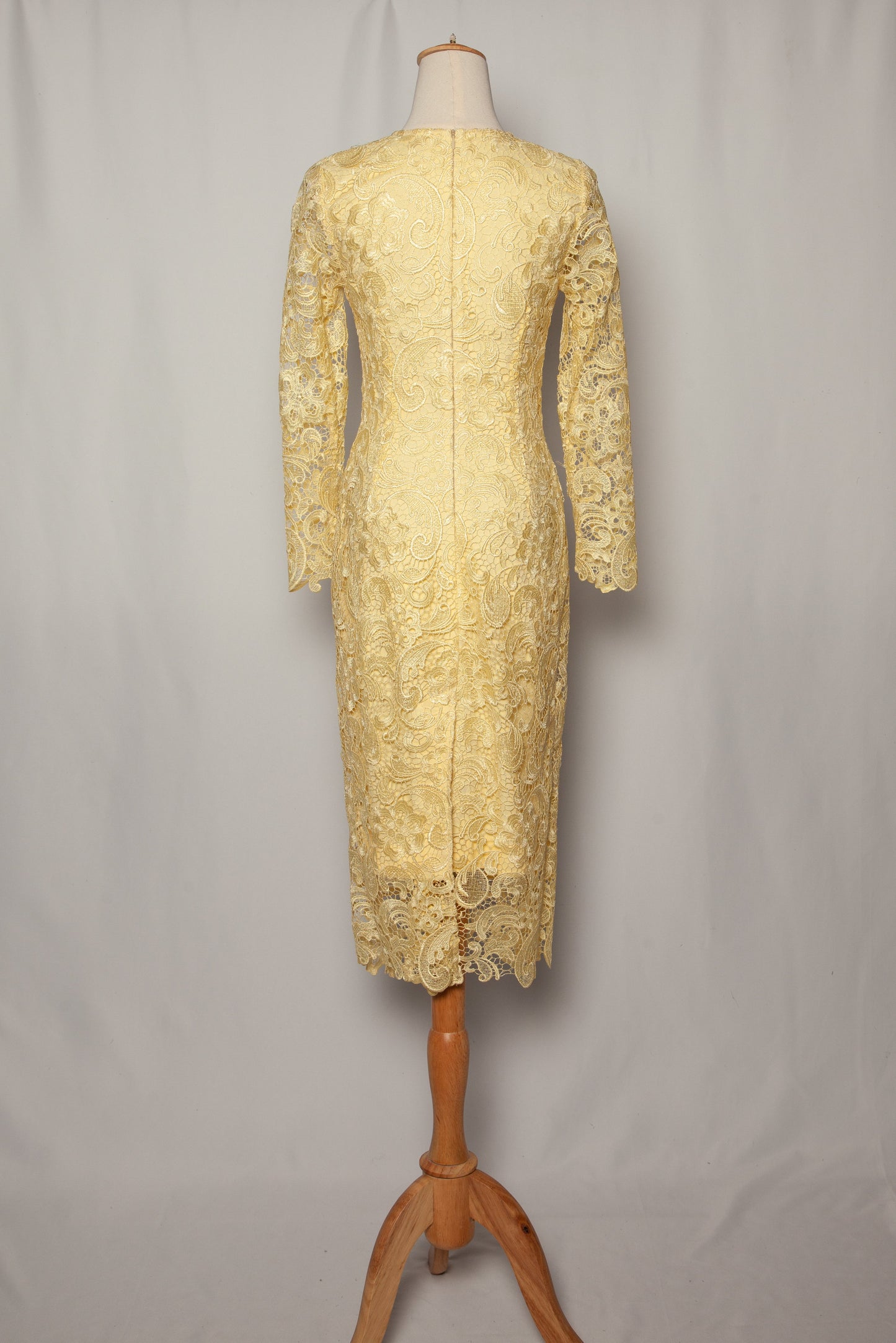 good slir yellow lace dress women size s long sleeve knee-length