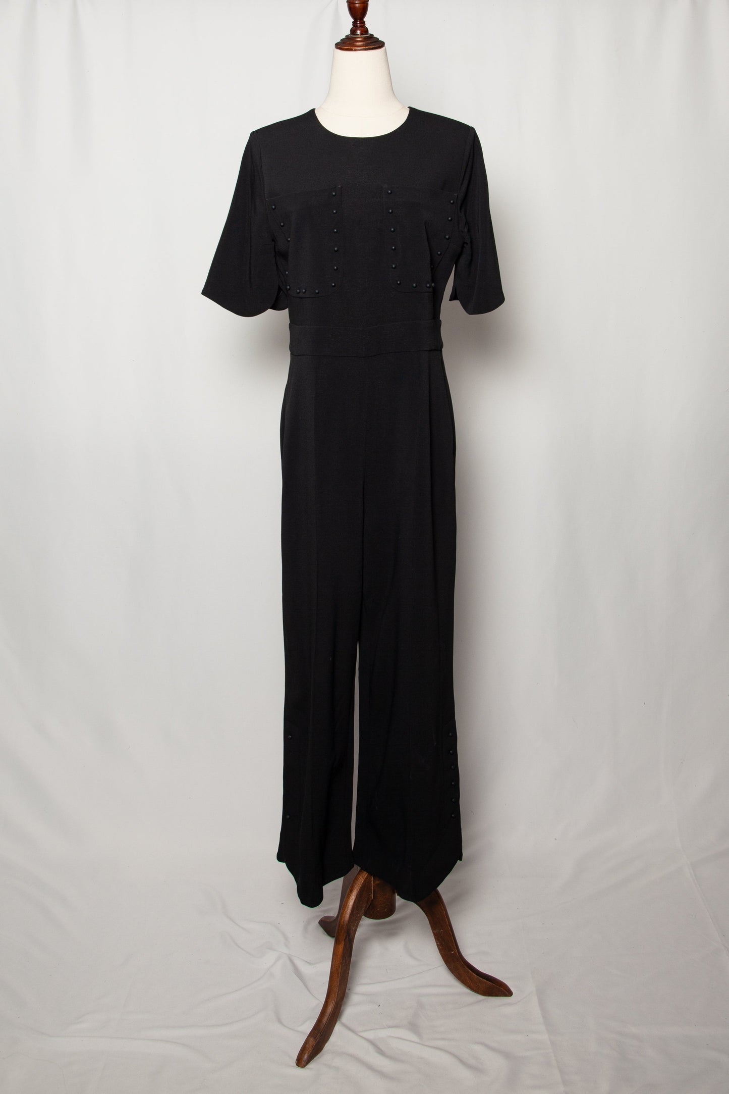 average max mara black polyester jumpsuit size m with decorative buttons