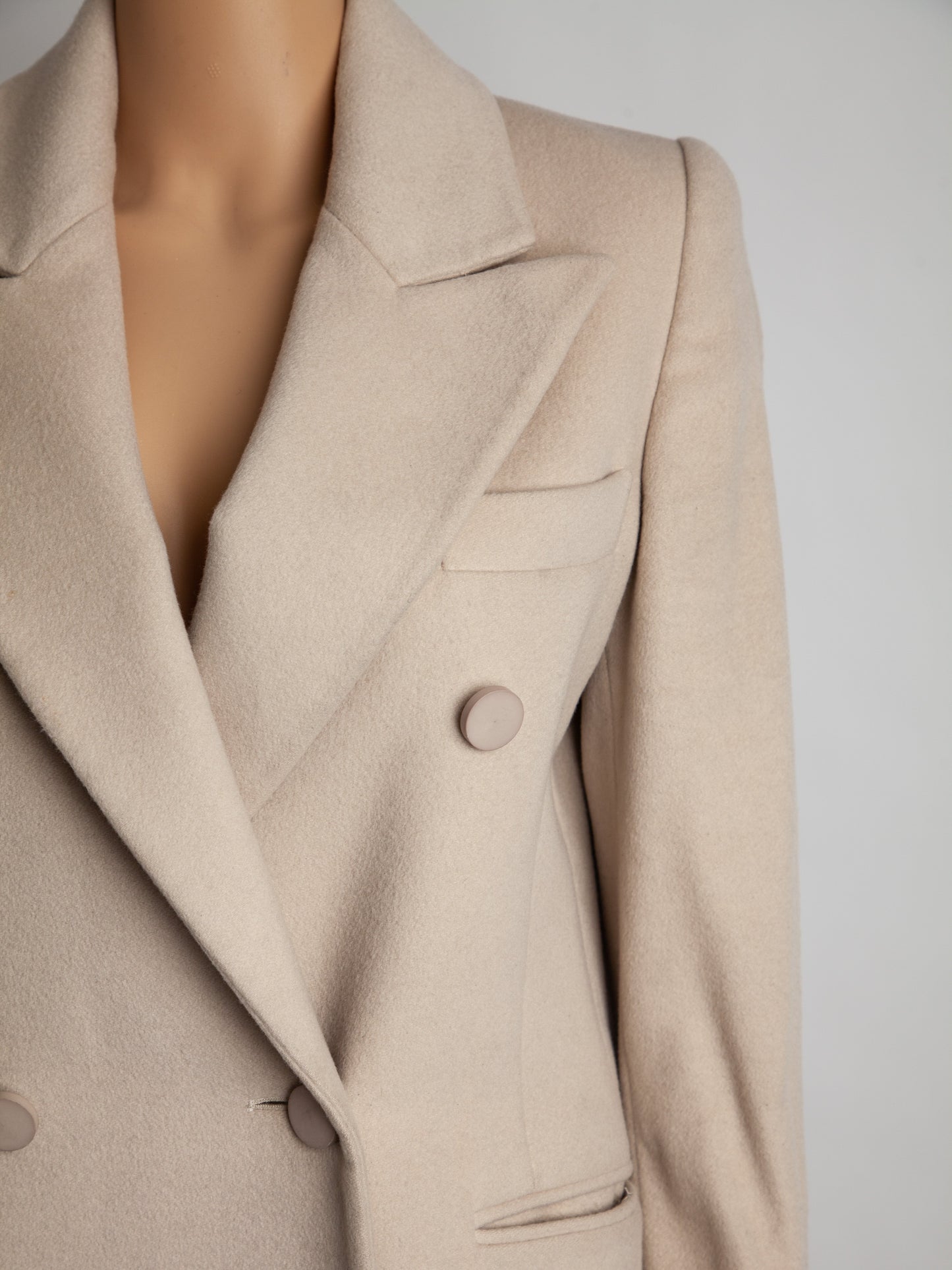 excellent emporio armani white cashmere coat size xs double-breasted