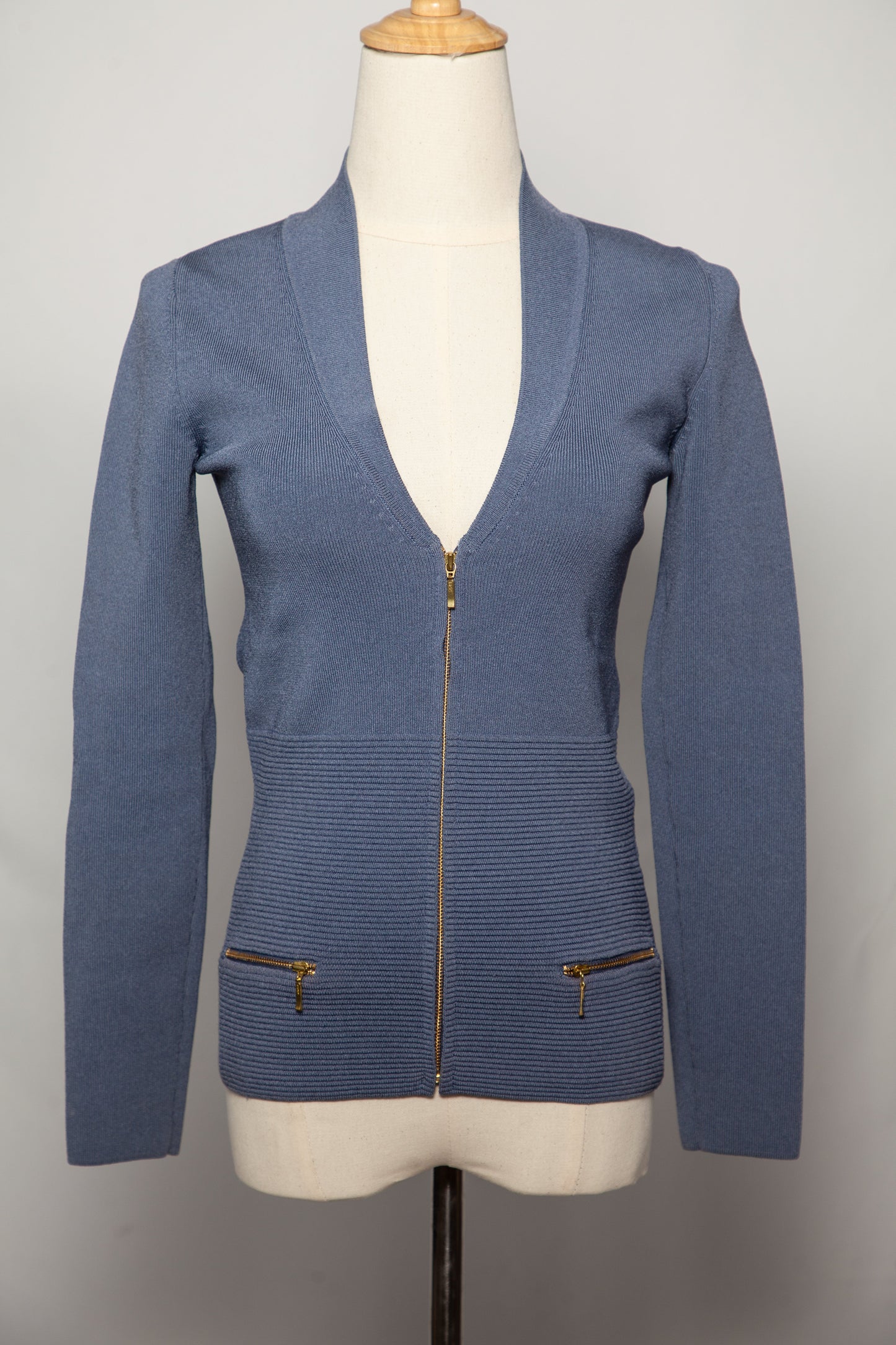 excellent reiss blue zip-up cardigan v-neck size xs