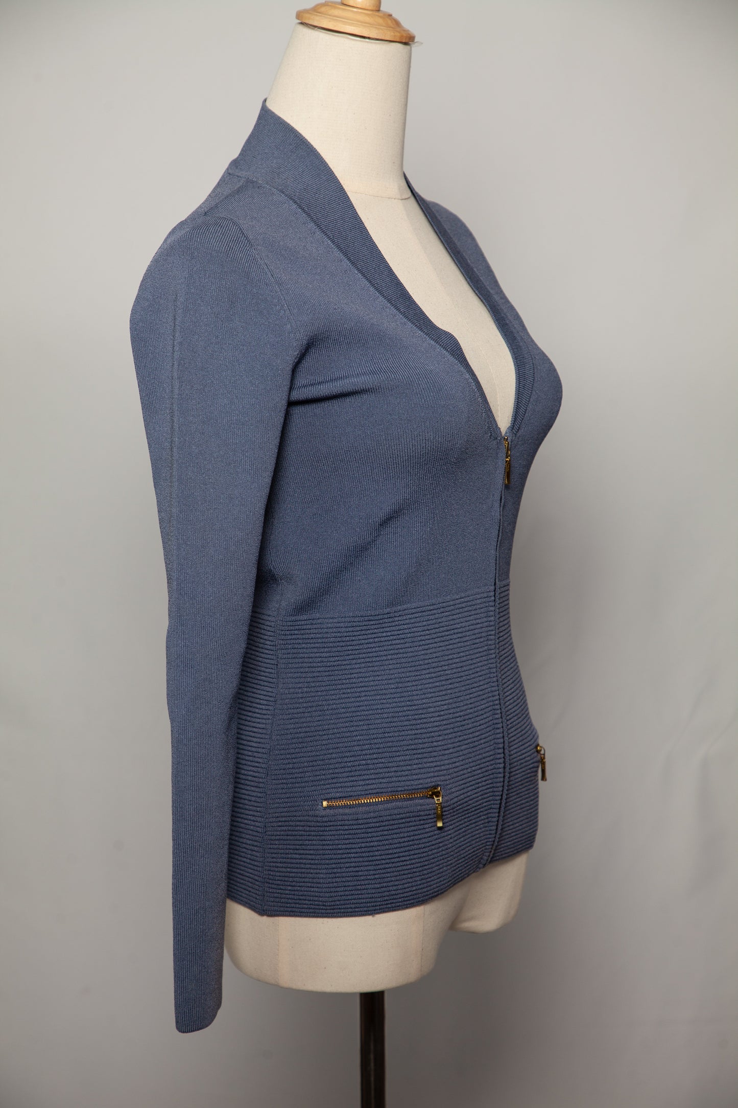 excellent reiss blue zip-up cardigan v-neck size xs