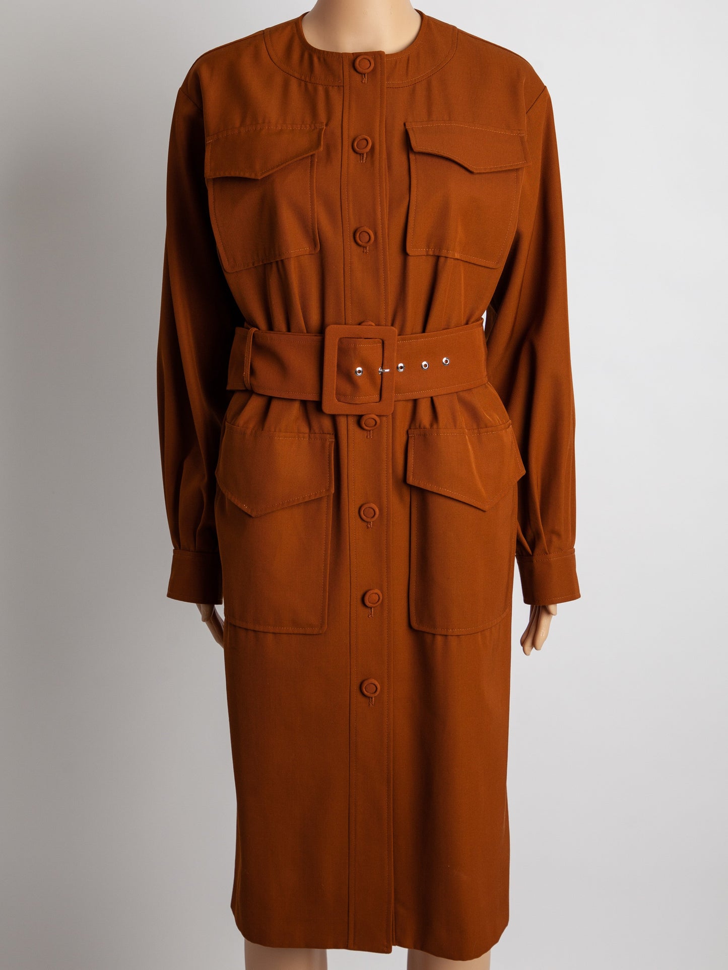 sportmax rust cotton button-down dress with belt size m